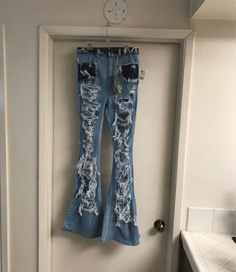 NWT~Super Distressed Aphrodite Flare Leg Denim Jeans~Tag Sz 11~Fits Like Sz 9